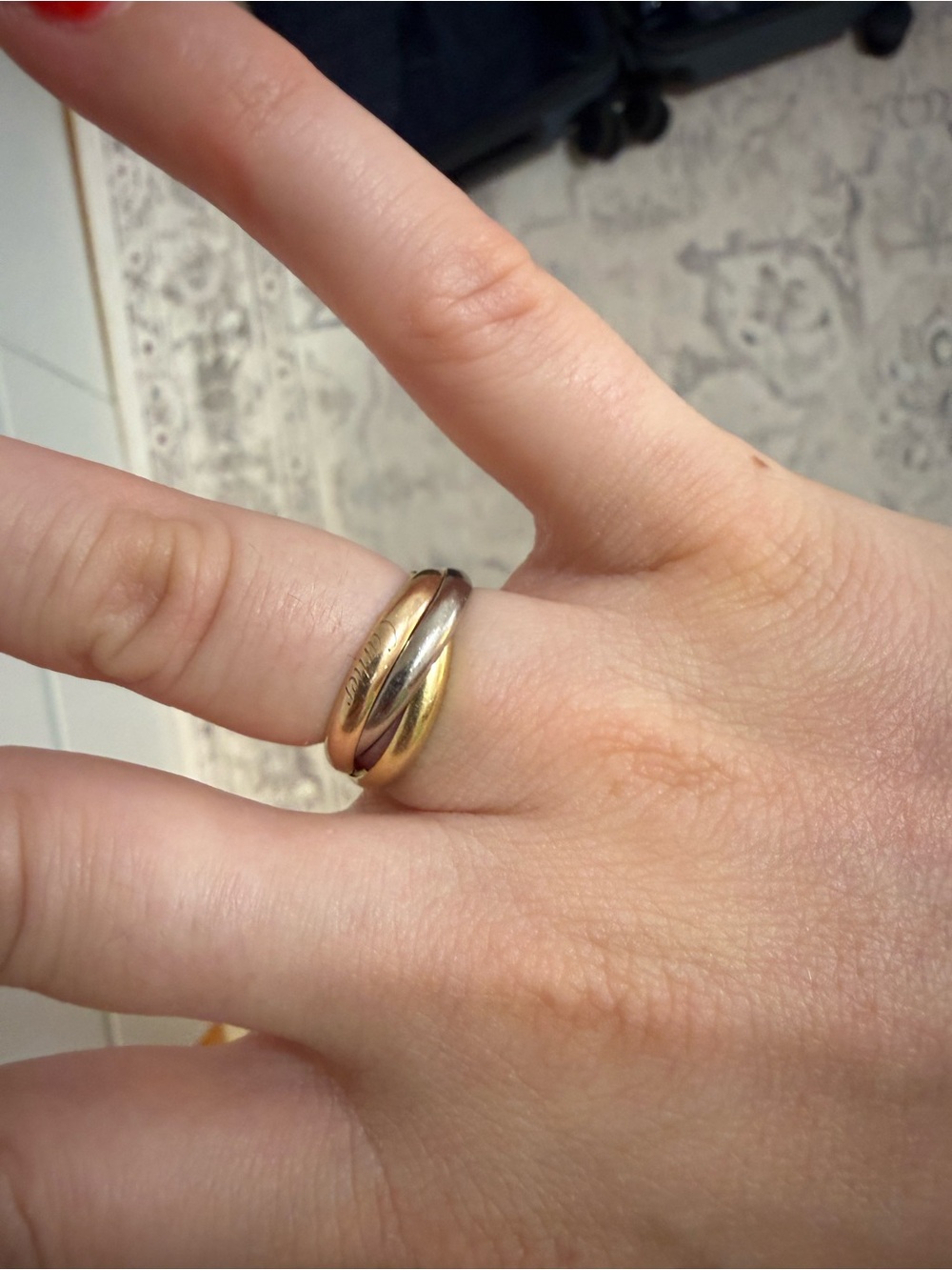 Cartier Gold Trinity-Style Interlocking Ring with Red Box Accent - Picture 4 of 4